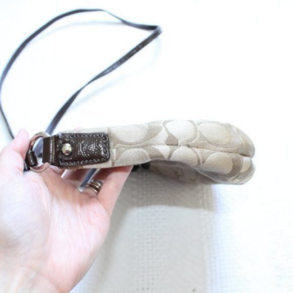 Coach Sateen Brown & Tan Mini Crossbody Bag Purse - Picture 11 of 12